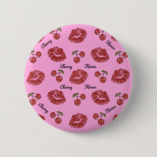 Badge Rond 5 Cm RAB Rockabilly Cherry Kisses en rose