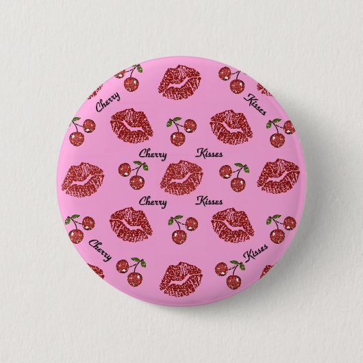 Badge Rond 5 Cm RAB Rockabilly Cherry Kisses en rose (Devant)