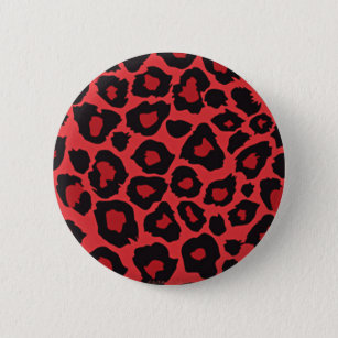 Badge Rond 5 Cm RAB Rockabilly Empreinte de léopard Rouge Noir