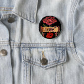 Badge Rond 5 Cm RAB Rockabilly Roses, Love & Lipstick (En situation)