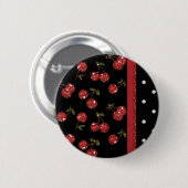 Badge Rond 5 Cm RAB Rockabilly très cerise cerises Noir (Devant & derrière)