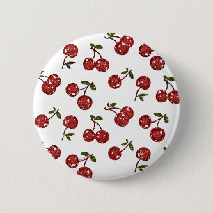 Badge Rond 5 Cm RAB Rockabilly Très Cerises Cerises Sur Fond Blanc