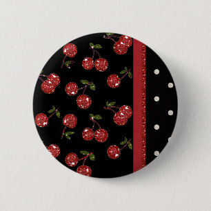 Badge Rond 5 Cm RAB Rockabilly Très Cerises Noires