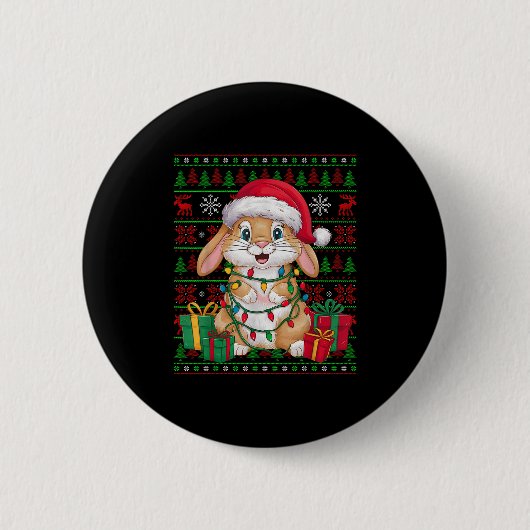 Badge Rond 5 Cm Rabbit Bunny Xmas Lights Ugly Santa Hat Bunny Chri (Devant)