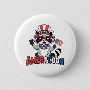 Badge Rond 5 Cm Raccoon Amérique patriotique 4 juillet Amérique