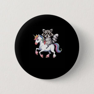 Badge Rond 5 Cm Raccoon équitation Unicorn mignon Imaginaire anima