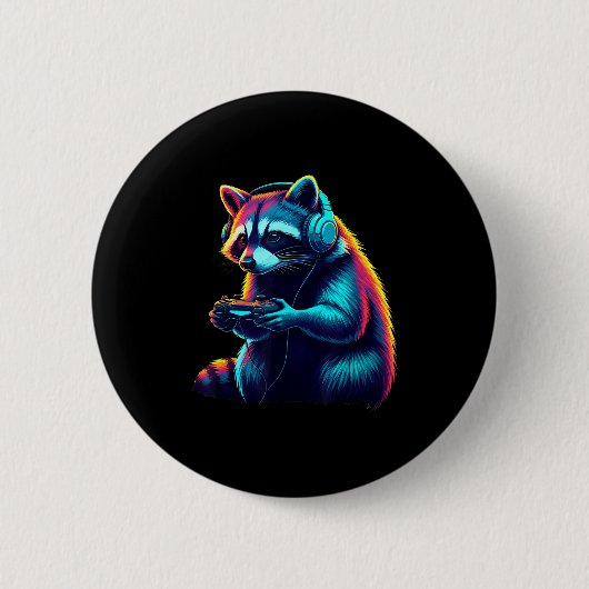 Badge Rond 5 Cm Raccoon Gaming Animal Video Games Funny Raccoon (Devant)