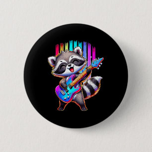 Badge Rond 5 Cm Raccoon Jouant Guitare Rock Et Roll