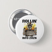 Badge Rond 5 Cm Raccoon Rolling Into 2026 Happy New Year 2026 Funn (Devant & derrière)