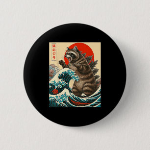 Badge Rond 5 Cm Raccoonzilla Raccoon Japonais Art Drôle Hommes Fem