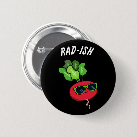 Badge Rond 5 Cm Rad ish Funny Vegetable Radish Pun Dark BG (Devant & derrière)