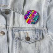 Badge Rond 5 Cm Rainbow Blast Art Abstrait (En situation)