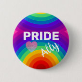 Badge Rond 5 Cm Rainbow Pride Ally avec le coeur (Devant)