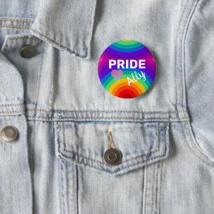 Badge Rond 5 Cm Rainbow Pride Ally avec le coeur