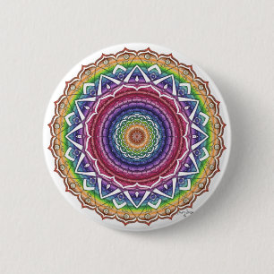 Badge Rond 5 Cm Rainbow Spiral et Fleur géométrique Mandala