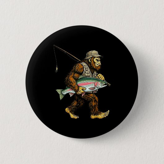Badge Rond 5 Cm Rainbow Trout Bigfoot Fisherman River Fishing Sasq (Devant)