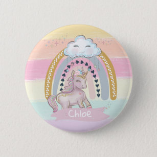 Badge Rond 5 Cm 🦄 Rainbow Unicorn Girl Nom personnalisé Coeur