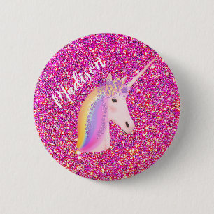Badge Rond 5 Cm Rainbow Unicorn rose Parties scintillant magique f