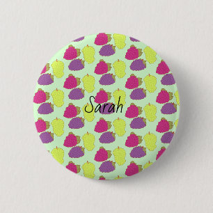 Badge Rond 5 Cm Raisins Rouge, Vert Et Violet