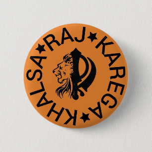Badge Rond 5 Cm Raj Karega Khalsa