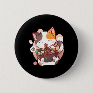 Badge Rond 5 Cm Ramen Cat Anime Bowl Kawaii Neko Japonais