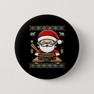 Badge Rond 5 Cm Ramen de Noël laid - Père Noël mangeant des nouill