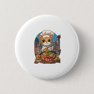 Badge Rond 5 Cm Ramen Neko � Drôle Chat Chef Anime Nourriture