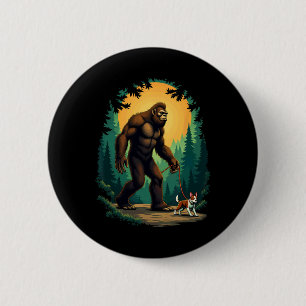 Badge Rond 5 Cm Randonnée avec Bigfoot en camping avec Boston Terr