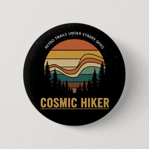 Badge Rond 5 Cm Randonneur Cosmique Rétro 70s Coucher de Soleil Es