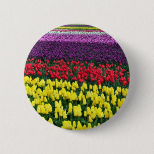 Badge Rond 5 Cm Rangées colorées de tulipes printanières