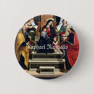 Badge Rond 5 Cm Raphael Raffaello Madonna et l'enfant intronisé