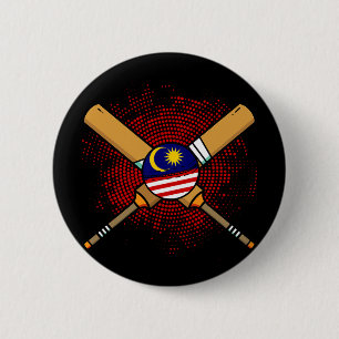 Badge Rond 5 Cm Raquette de cricket malaisienne et drapeau Ll de M