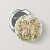 Badge Rond 5 Cm Rassemblement - deux anges recueillant des fleurs (Devant & derrière)