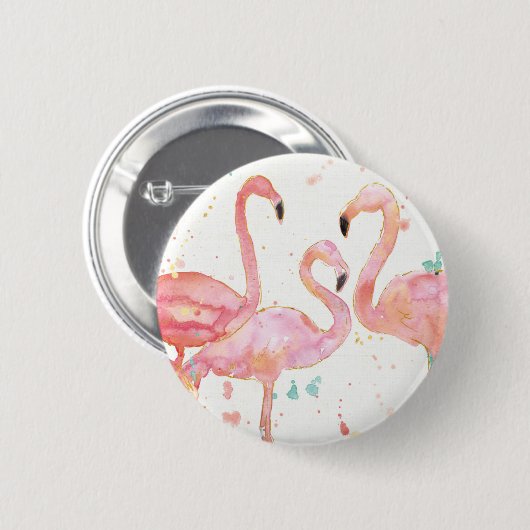 Badge Rond 5 Cm Rassemblement tropical de | des Flamants roses (Devant & derrière)