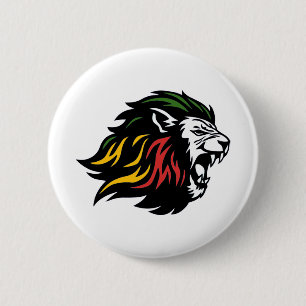 Badge Rond 5 Cm RASTA Lion de Juda Rouge Or Vert