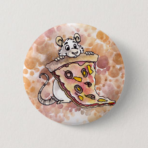 Badge Rond 5 Cm Rat avec le bouton de pizza
