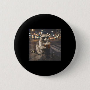 Badge Rond 5 Cm Raton laveur buvant du café glacé noir animal drôl
