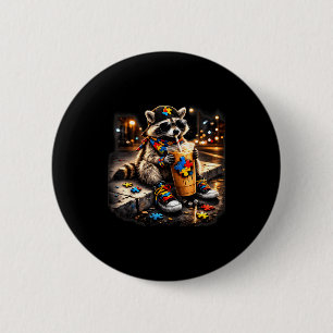 Badge Rond 5 Cm Raton laveur buvant du café glacé sensibilisation