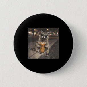 Badge Rond 5 Cm Raton laveur buvant un café glacé mème animal drôl