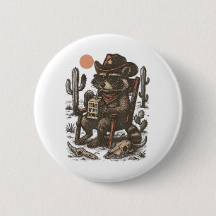 Badge Rond 5 Cm Raton laveur cow-boy drôle western