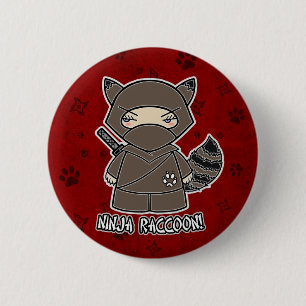 Badge Rond 5 Cm Raton laveur de Ninja ! Dans le bouton rouge