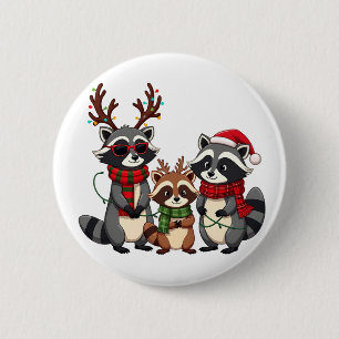 Badge Rond 5 Cm Raton laveur de Noël avec chapeau de Père Noël en 