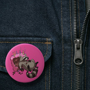 Badge Rond 5 Cm Raton laveur gourmand plein de gâteau d'anniversai