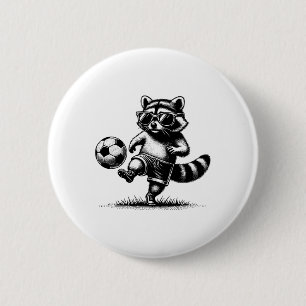 Badge Rond 5 Cm Raton laveur jouant au football drôle sports tenda