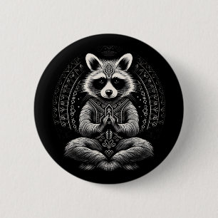Badge Rond 5 Cm Raton laveur méditant mandala animal bouddhiste dr