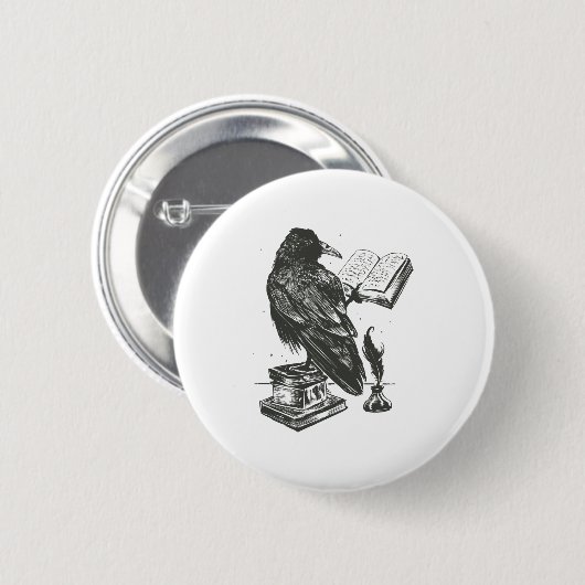 Badge Rond 5 Cm Raven bird reading (Devant & derrière)