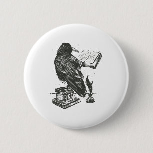 Badge Rond 5 Cm Raven bird reading book