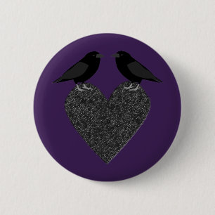 Badge Rond 5 Cm Ravens gothiques et Coeur noir