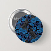 Badge Rond 5 Cm Ravins et roses bleus (Devant & derrière)