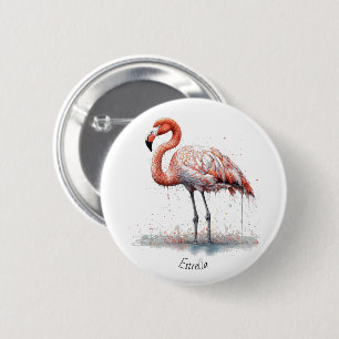 Badge Rond 5 Cm Rayonnement flamant rose : Art aquarelle personnal